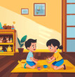 a boy and a girl playing with toys in a room