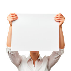 Wall Mural - Paper in hands on a white or transparent background. Close-up of a man holding a white sheet of paper. Mockup. Protest. Starting ideas. Ideas for the future. New beginnings.