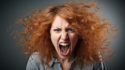 Wall Mural - Angry woman with wild red hair