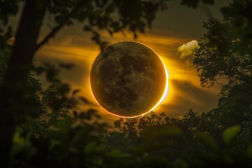 solar eclipse with yellow ring