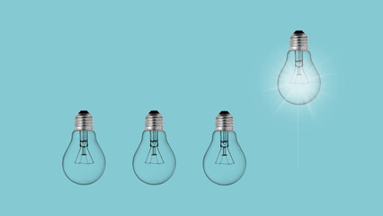 Poster - Leadership concept and Creative idea. Collage with light bulbs in modern design. Space for text input