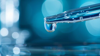 Wall Mural - Close-up of a drop of clean water dripping from a pipette