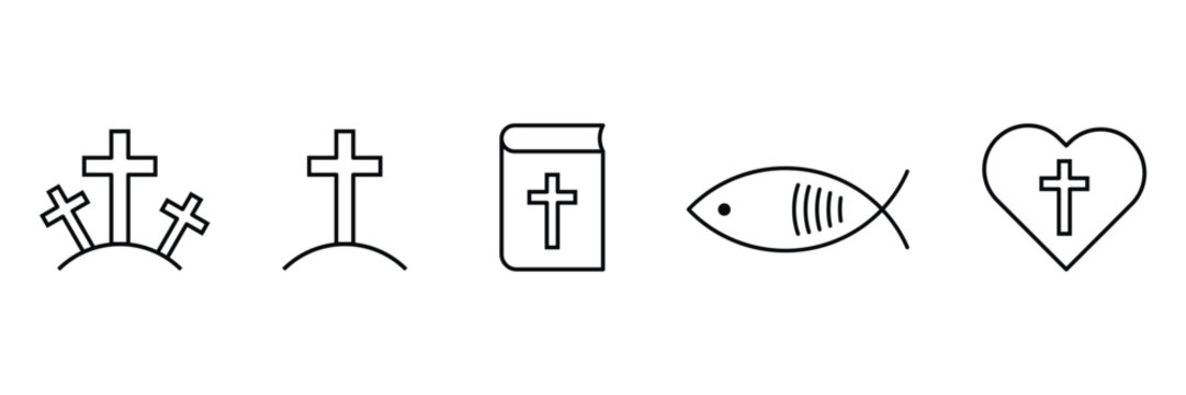 Set of Religious symbol. Faith in Jesus Christ. Religion icons. Vector Illustration.