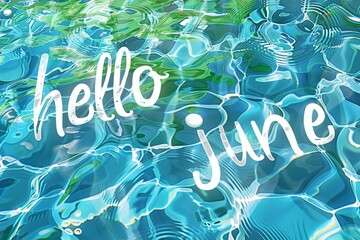 Wall Mural - summer pool background with text layers of water, blue and green colors with the word 