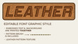 © OA_Creation - Editable text effect. Embossed letters on leather textured rectangular background, yellow thread stitches. Letter and backdrop are printed together. Retro typography graphic style