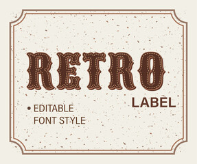 Leinwandbilder - Editable text effect in vintage style. Volumetric 3d letters with yellow thread stitches. Retro typography graphic style. For poster, header, title design