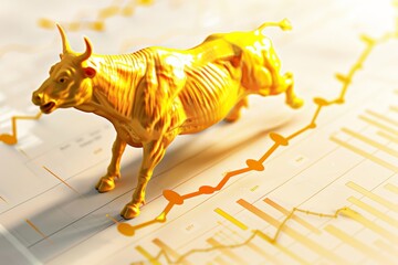 Wall Mural - Golden Bull on Financial Charts, Symbolizing Stock Market Growth and Investment Strategy
