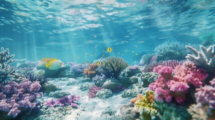 Wall Mural - A vibrant coral reef just below the surface of a crystal-clear tropical sea