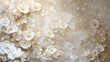 © Manja - Creamy white background with a textured wall adorned with delicate cream blossoms, creating a serene and elegant atmosphere, perfect for various design projects