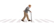 © Ljupco Smokovski - Full length profile shot of a senior man walking with a cane at a pedestrian zebra crossing