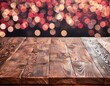 Polished Wooden Tabletop with Bokeh Dark Background