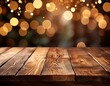 Polished Wooden Tabletop with Bokeh Dark Background