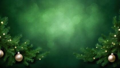 Wall Mural - green christmas background banner with metal texture design and soft center lighting