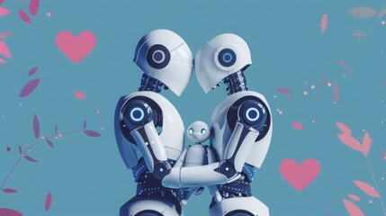 Poster - Two robots are side by side, standing upright and facing the same direction in a neutral position.