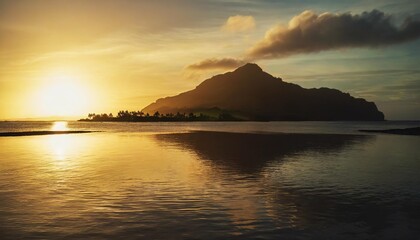 Wall Mural - sunset reflecting in the water in fiji