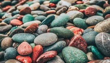 Abstract Nature Sea Pebbles Background Red Pebbles In A Concrete Background Stone Background Red Green Vintage Color