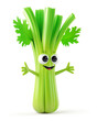 3D celery character with a joyful expression on a white background