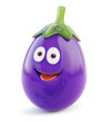 Happy eggplant cartoon character with googly eyes, isolated on white..