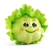 Charming cabbage or lettuce cartoon character smiling on a white background