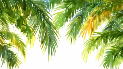 Canvas Print - A watercolor painting of a tropical palm tree with yellow leaves, AI