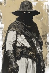 Canvas Print - A man in a black cloak and hat with mask on, AI