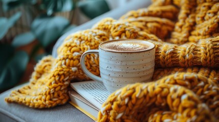 Wall Mural - A Cup of Coffee and a Book on a Couch