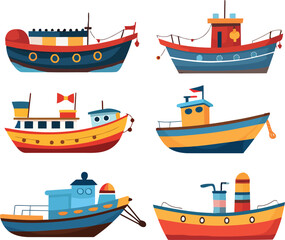 Wall Mural - Cartoon Boats Vector Set