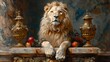 lion sits on a pedestal. Generative AI