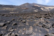 un sol noir couvert de roches volcaniques éparpillées