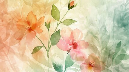 Wall Mural - Watercolor blossoms basking in a gentle gradient glow