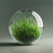 3d render of grass in a glass ball. Generative AI