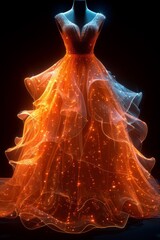 Sticker - A dress made of orange and white lights on a mannequin, AI