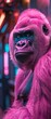 A humorous moment captured as a pink gorilla looks suspiciously at the camera lens, adding a fun and whimsical touch to the scene  8K , high-resolution, ultra HD,up32K HD