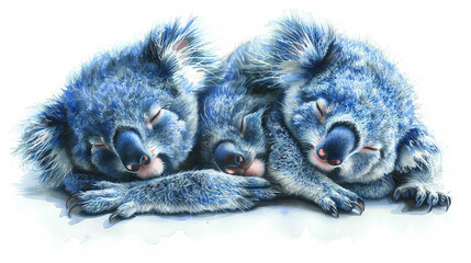 Canvas Print -   Two baby koalas sleep together, eyes closed, noses shut