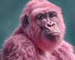 The amusing expression of a pink gorilla as it looks suspiciously at the camera lens, creating a comical and playful image  8K , high-resolution, ultra HD,up32K HD