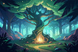 A magical forest with mystical creatures and fairies Illustration