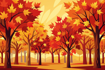 Aufkleber - A grove of maple trees with leaves ablaze in shades of red, orange, and yellow, creating a stunning display of autumn colors