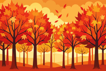 Aufkleber - A grove of maple trees with leaves ablaze in shades of red, orange, and yellow, creating a stunning display of autumn colors