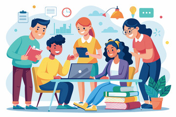 Poster - A group of students working collaboratively on a project, learning important teamwork and communication skills in the process