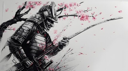 Abstract ink drawing of a samurai. Japanese style art.