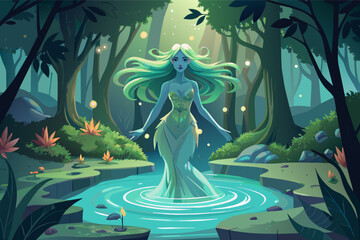 Poster - An enchanting forest filled with glowing fireflies in illustration