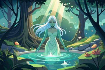 Poster - An enchanting forest filled with glowing fireflies in illustration