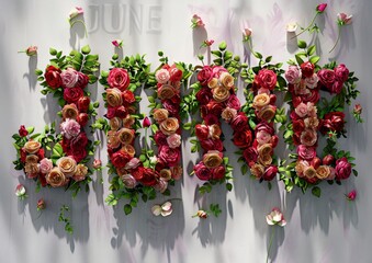 Poster - scraped font made of roses, white background, word 