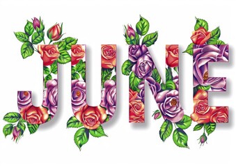 Poster - colorful roses, summer mood, text only, white background, word 