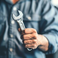 Skilled Hands: Close-up of Master Technician Holding Car Wrench