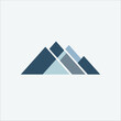 Modern minimalist mountain design featuring geometric shapes in shades of blue, ideal for serene and professional flyers or banners with extensive copy space
