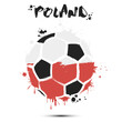 Abstract soccer ball with Poland national flag colors. Flag of Poland in the form of a soccer ball made on an isolated background. Football championship banner. Vector illustration