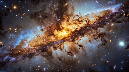 Wall Mural - a serene yet powerful depiction of a galaxy core, its calm center belied by the violent beauty of st