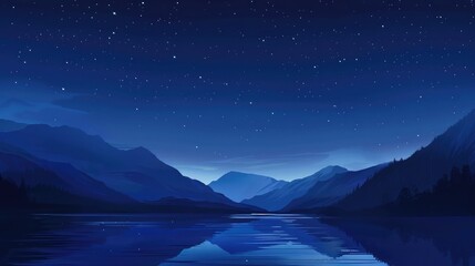 Wall Mural - Mountain lake landscape with night sky