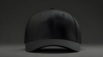 Wall Mural - Black Baseball Cap Mockup: Front View on Grey Background,Clothing Store Advertisement, Fashion Mockup Design, Online Product Showcase